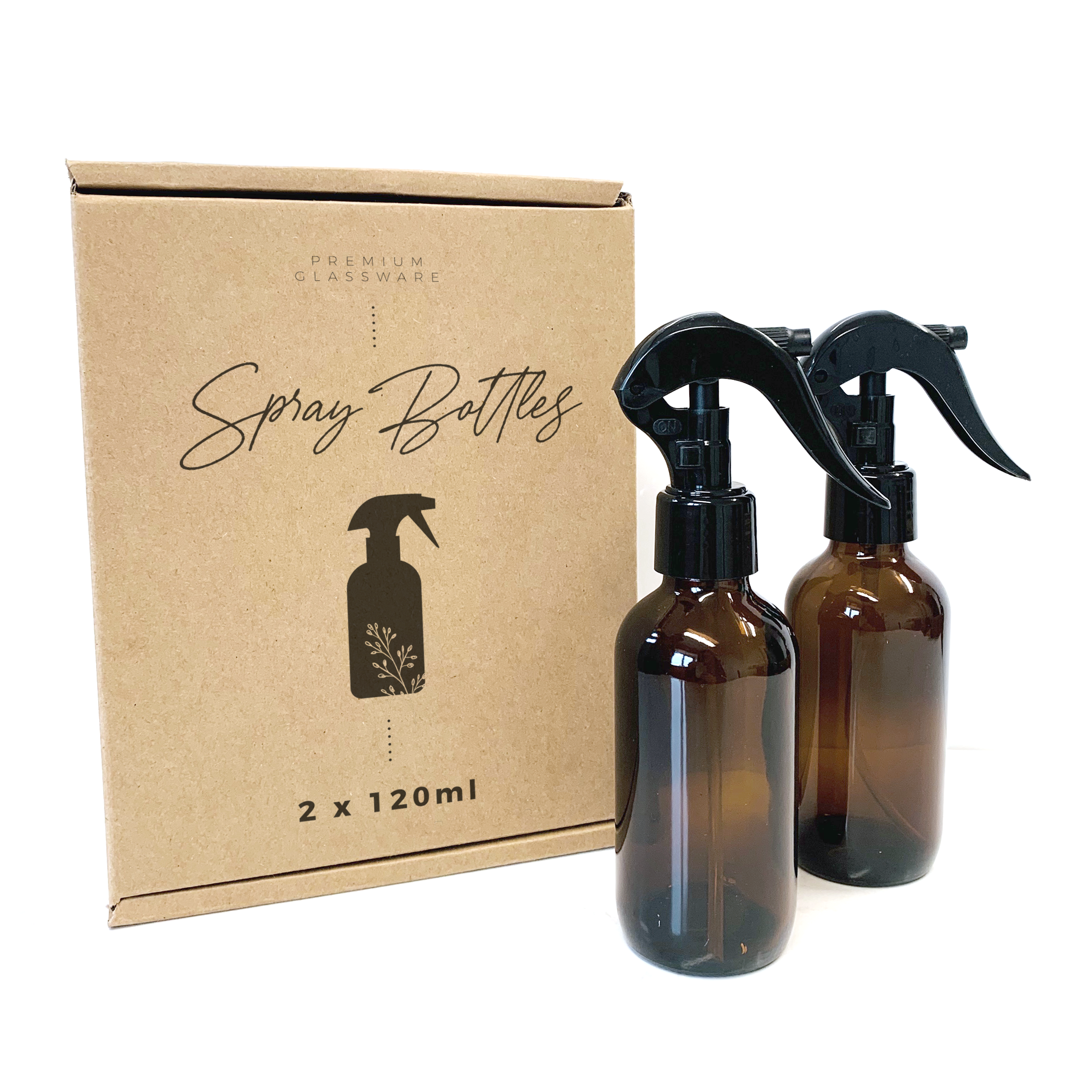 Spray 120ml - vetro AMBRA (pacco da 2) con adesivi vinilici e ricette